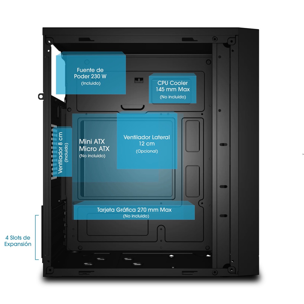 Case Enkore CADET (ENC 1002), Micro ATX, 230W, Negro.