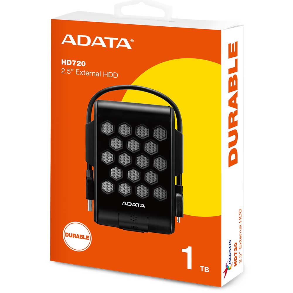 Disco Duro Externo Antigolpes Adata HD720 1TB, USB 3.2, Grado Militar, Negro