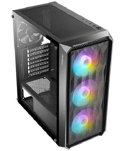 Case Antec NX292, MT 3AR+1 GL, Black, 03 Cooler ARGB + 1, Vidrio templado, S/Fuente.