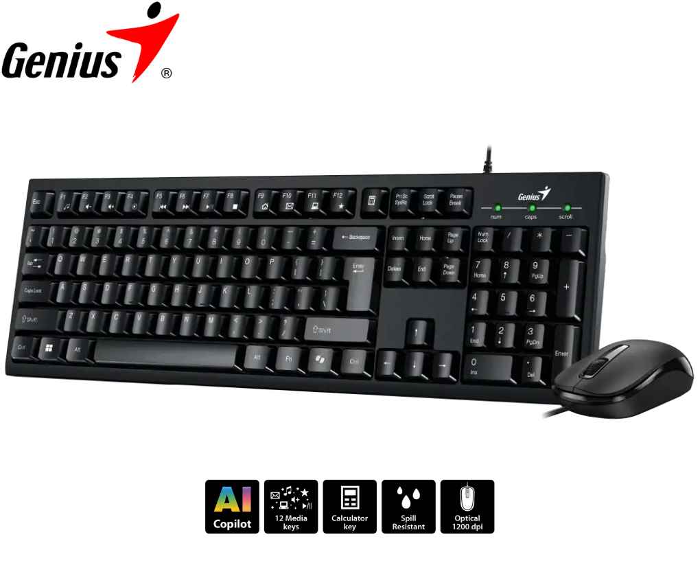 Teclado y Mouse Genius KM-170, USB, Multimedia SP Black.