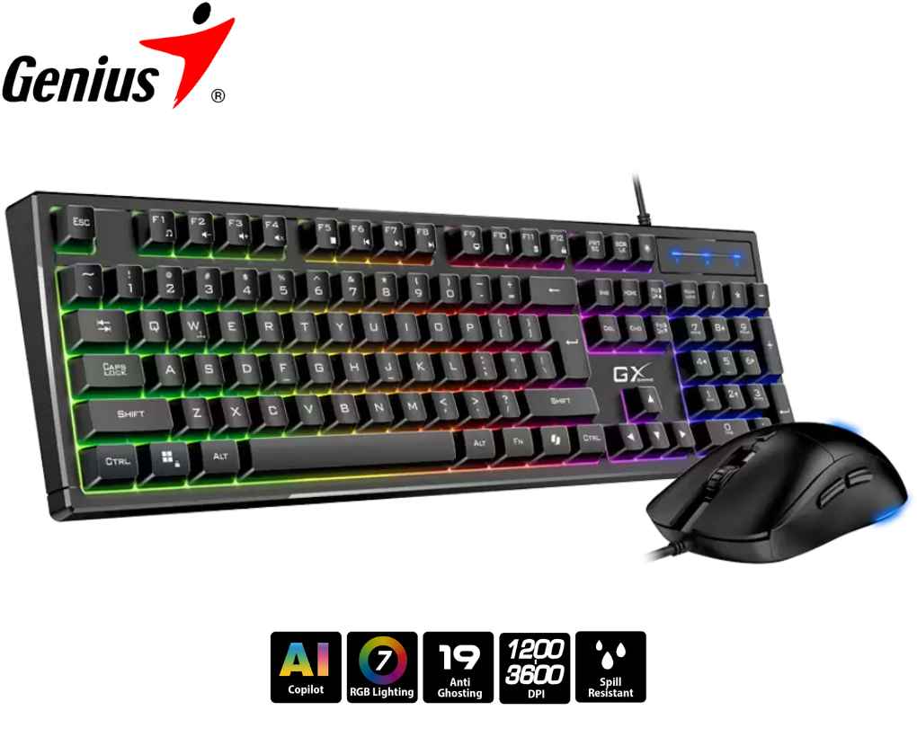 Teclado Genius + Mouse GX Scorpion KM-GX6 AI Copilot Gaming RGB 19 Teclas Anti-Ghosting 3200DPI Black