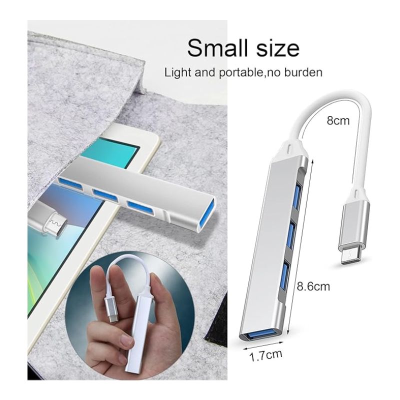 Hub USB 3.0, 4 Puertos Tipo C Metal.