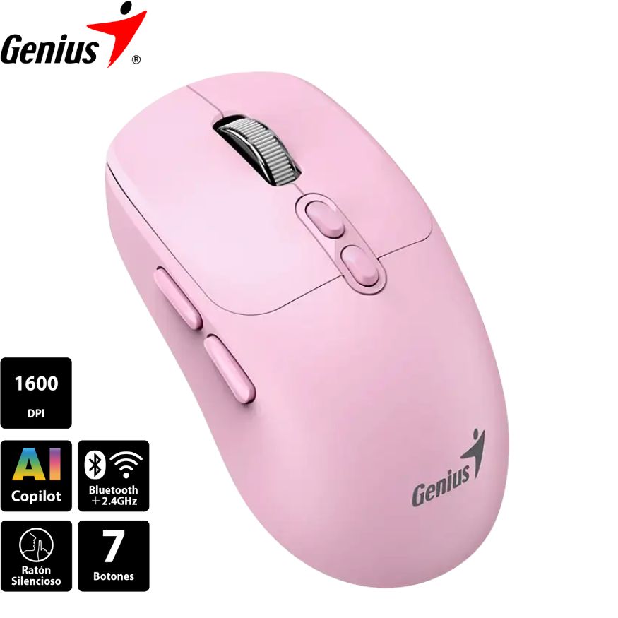 Mouse Genius NX-8080S Wireless/Bluetooth Silent 7 bot. Pink.