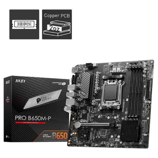 Motherboard MSI PRO B650M-P, Chipset AMD B650, Socket AMD AM5, mATX