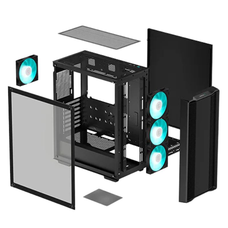 Case DeepCool CC560 V2, 4 Fan LED, Vidrio Templado, S/Fuente USB 3.0, Black.