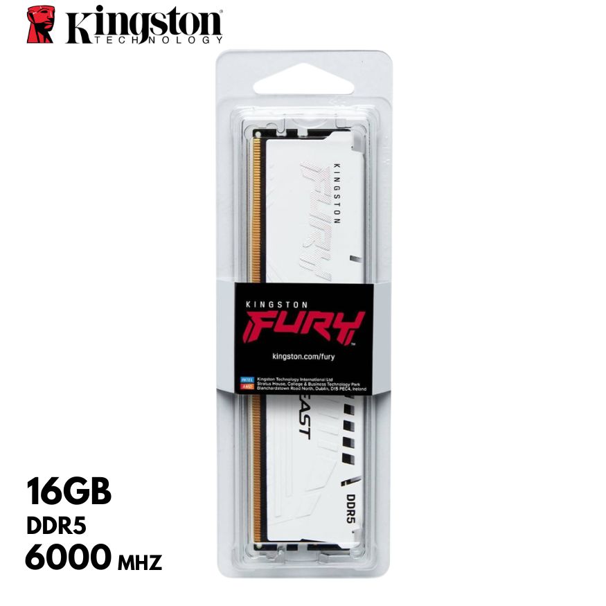 Memoria Kingston Fury Beast 16GB DDR5-6000MHz, PC5-44800, CL40, 1.35V, 288-Pin, DIMM