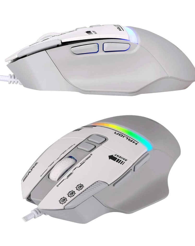 Mouse Gaming Halion M607, 7200 DPI, RGB, 8 Botones, Blanco.