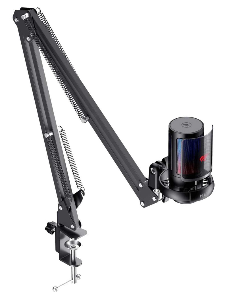 Micrófono con Soporte Havit GK50 PRO, Cardioide, RGB, Black, USB.