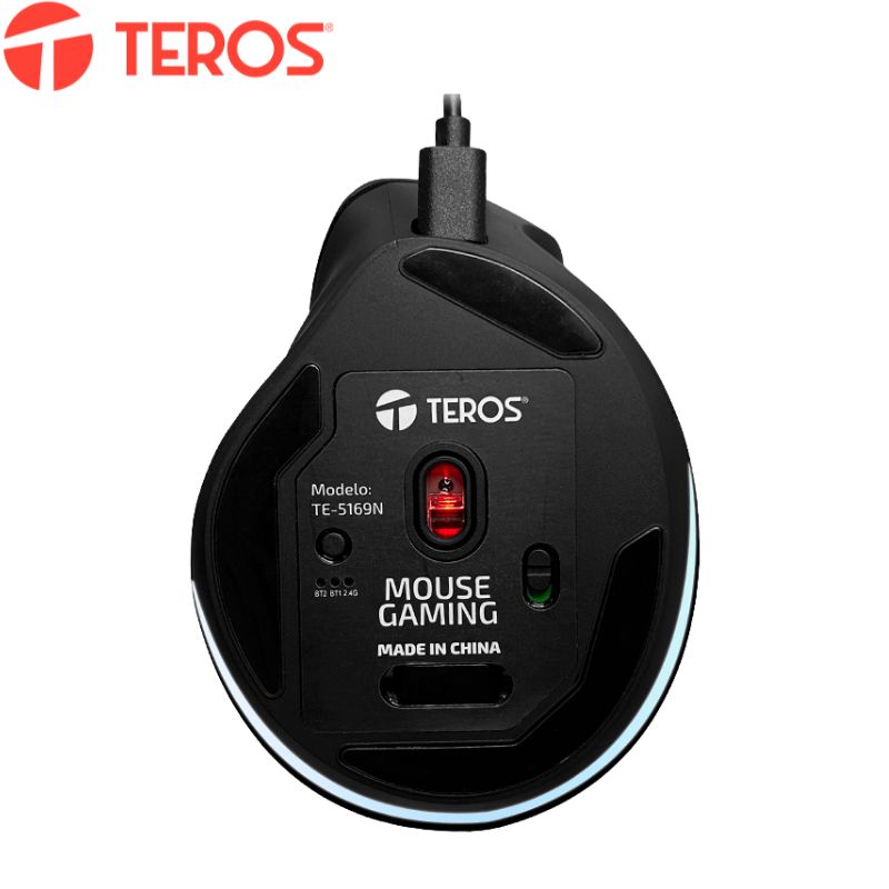 Mouse Teros TE-5169N, Inalámbrico Doble Modo: 2.4G+Bluetooth, 2400 DPI, Vertical, Negro