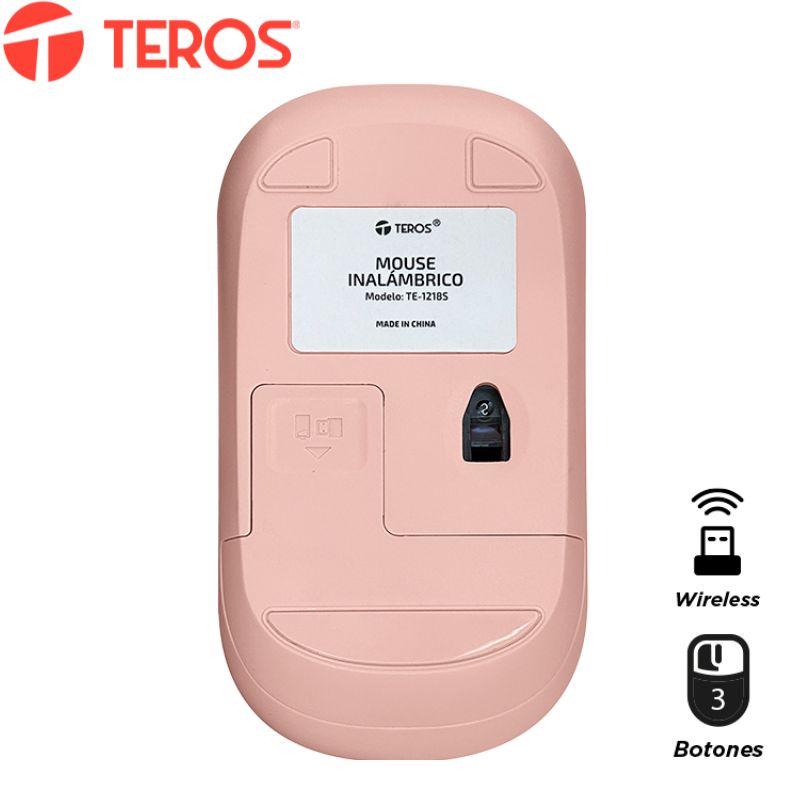 Mouse óptico inalámbrico TEROS TE-1218S, 1000 DPI, receptor USB, 3 botones