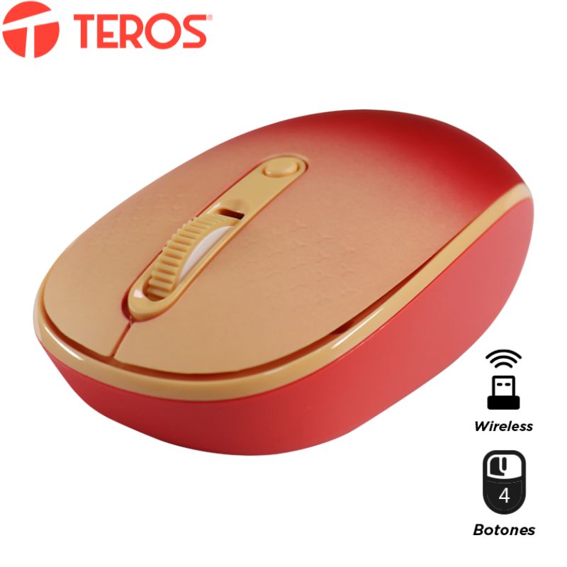 Mouse óptico inalámbrico Teros TE-1223S, 800-1200-1600 DPI, receptor USB, 4 botones.