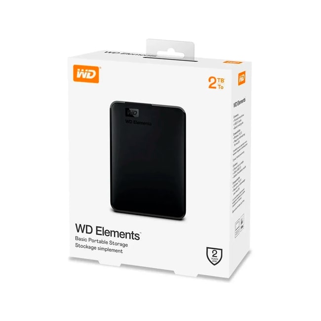 Disco Duro Externo Western Digital Elements Portable, 2TB, USB 3.0, Negro.
