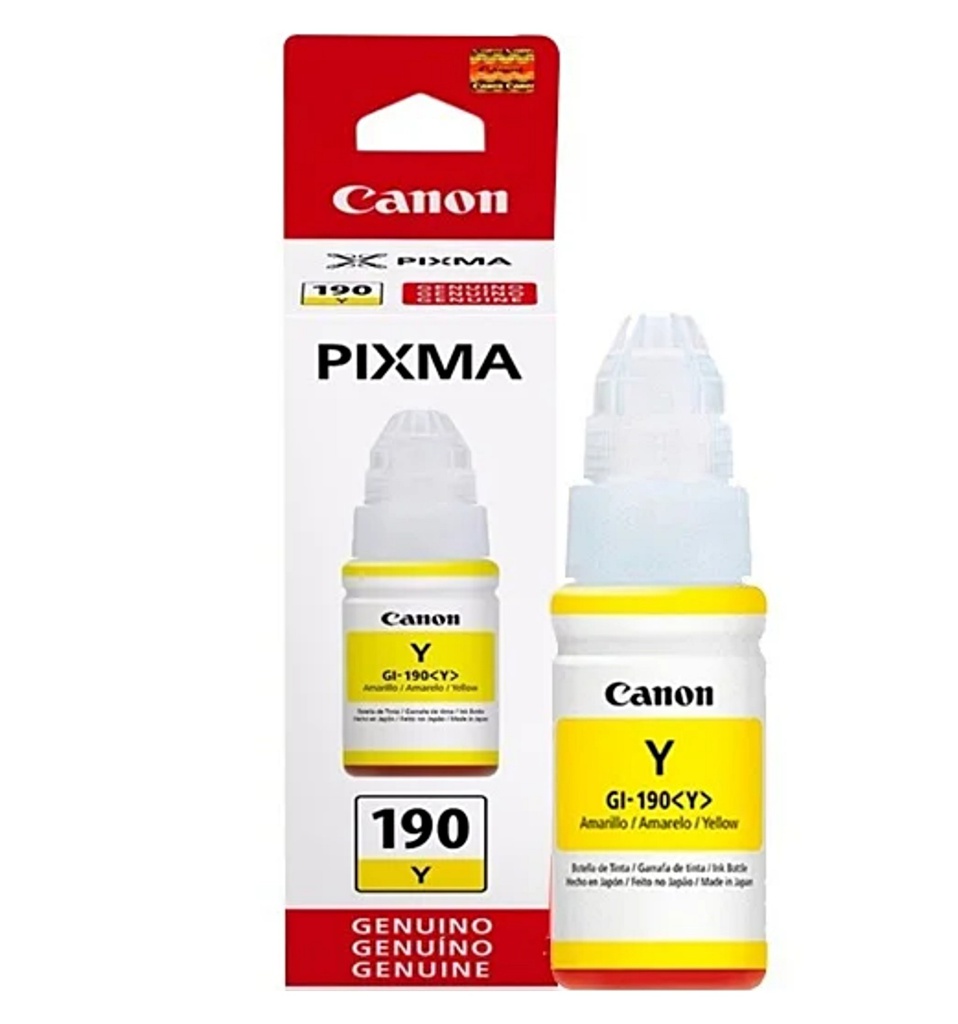 Botella de Tinta Canon GI-190Y, Yellow, 70ml.