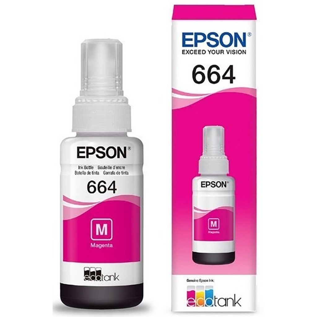 Botella de Tinta Epson T664 , Magenta 70ML, (T664320-AL), Caja.