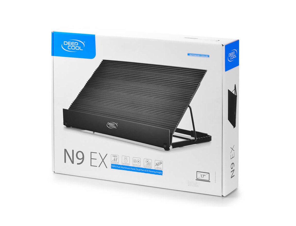 Cooler Para Laptop Deep Cool N9 EX, Aluminio, 2 Ventiladores, 4 Ports USB 2.0, 1 Regulador Velocidad, Niveles Ajustables 14&quot;-17&quot;
