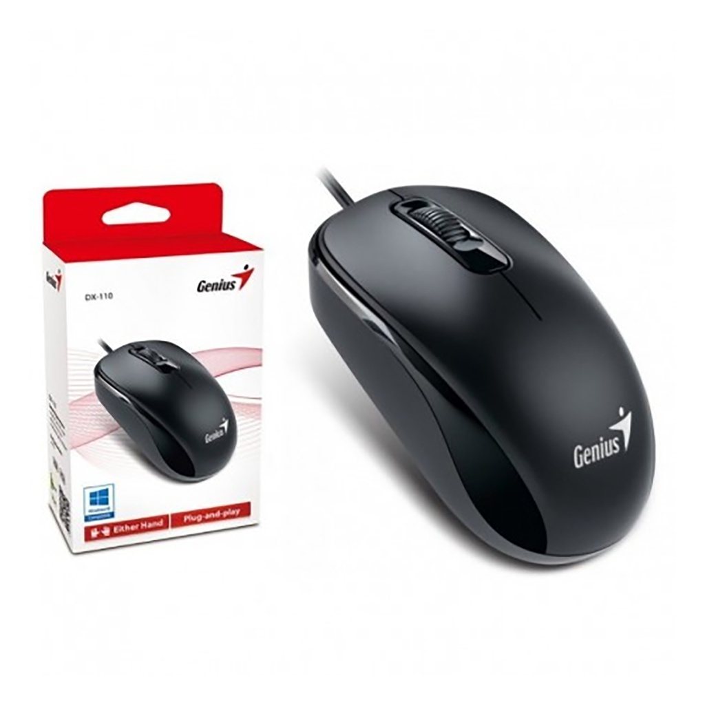 Mouse Óptico Genius DX-110, USB,1000dpi, Negro.