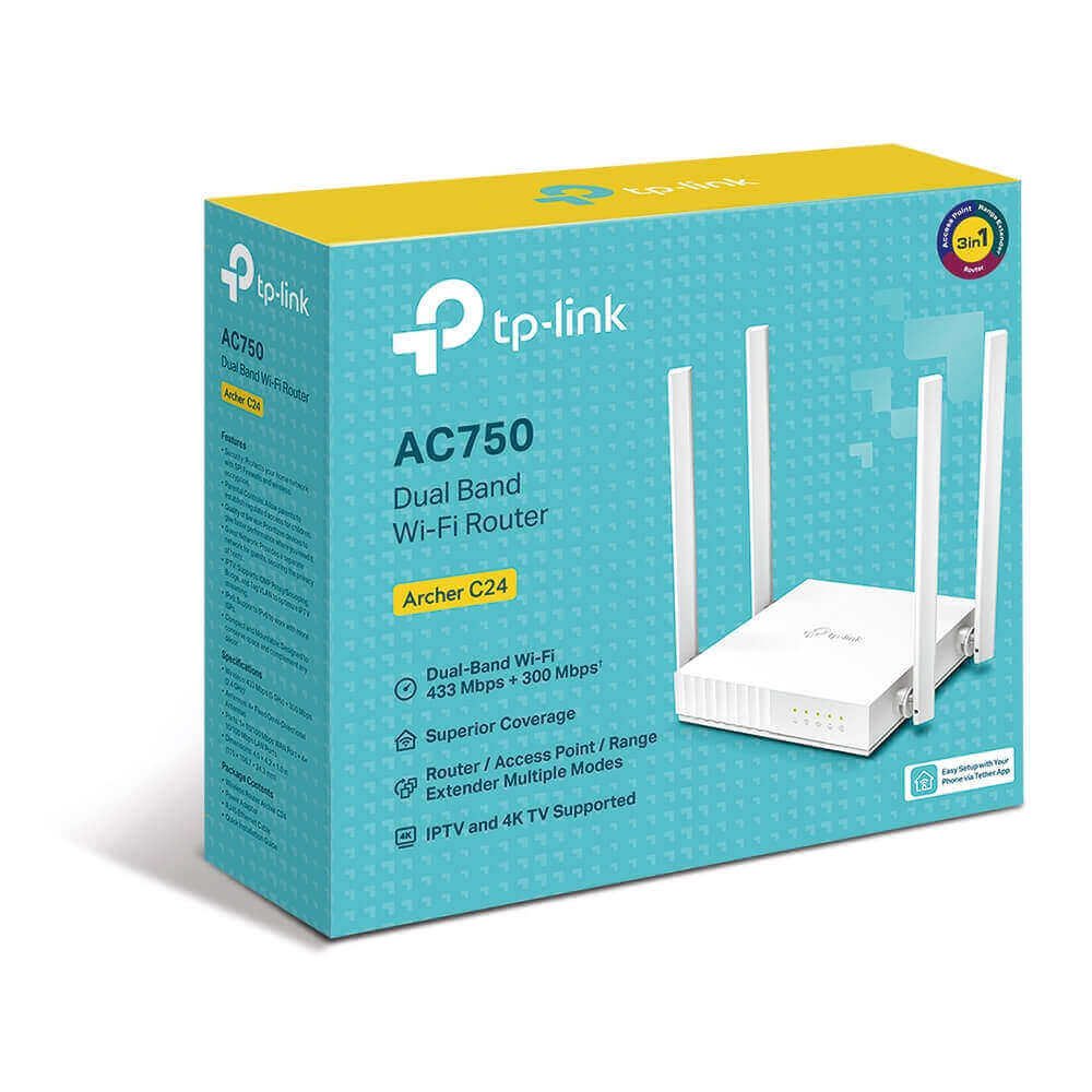 Router Inalámbrico TP-Link Archer C24 (AC750), Dual Band, 433 Mbps (5Ghz) / 300 Mbps (2.4Ghz)