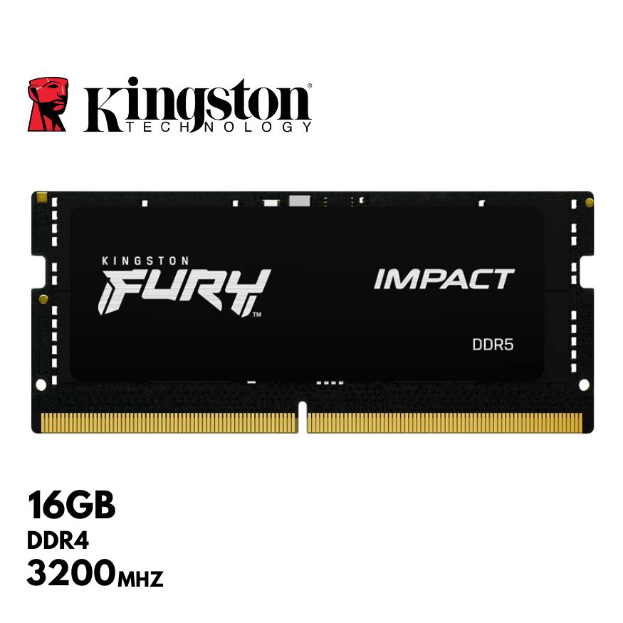 Memoria RAM Kingston Fury Impact, 16GB, SODIMM, DDR4, 3200 MHz, PC4-25600, CL20, 1.2V.