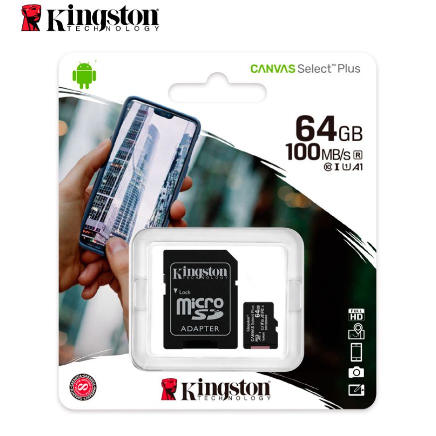 Memoria Micro-SD Kingston Canvas Select, 64GB, UHS-I Speed Class 1 (U1), Adaptador SD