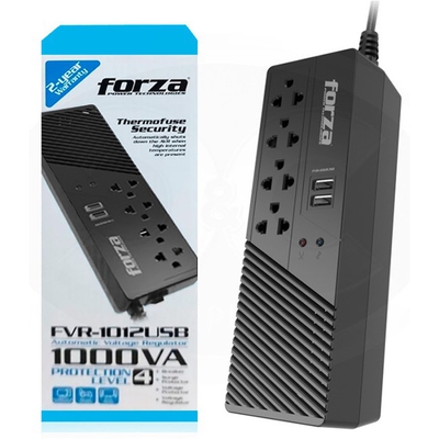 Estabilizador FORZA 1000VA FVR-1012USB 500watts, 4-tomas, 2P USB, 220v.