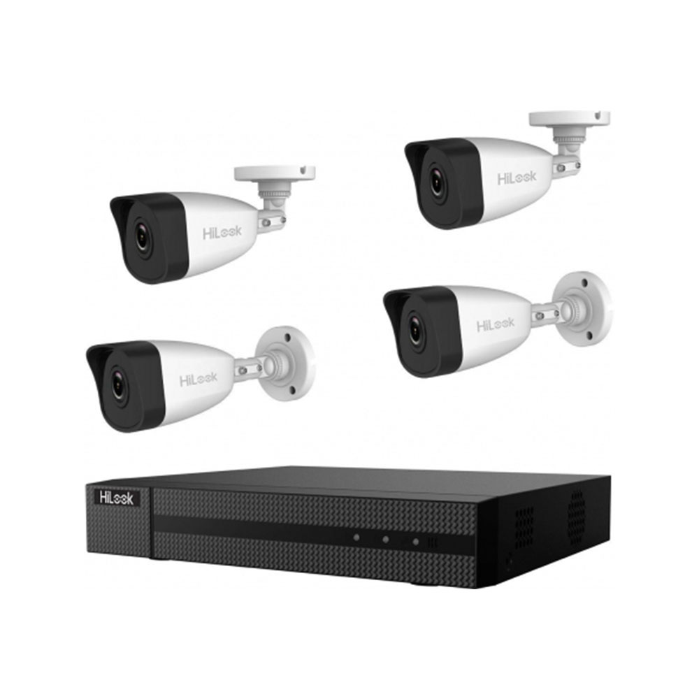 Cámaras de Seguridad HILOOK, Kit de 4 Cámaras Wi-Fi Bullet | NVR 4 Canales |HDD 1TB | Resolución 1920*1080 2MP | Protección IP66.