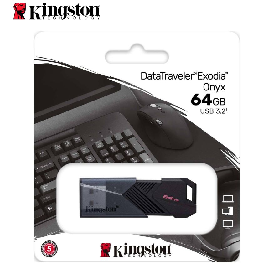 Memoria USB KINGSTON DataTraveler Exodia Onyx, 64GB, USB 3.2 Gen 1, Negro Mate.