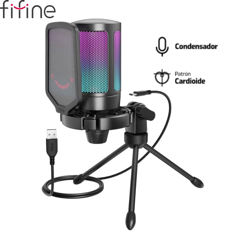 Micrófono Fifine A6V, Unidireccional, Black, USB.
