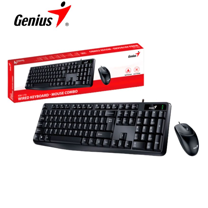 Teclado y Mouse Genius KM-170, USB, Multimedia SP Black.