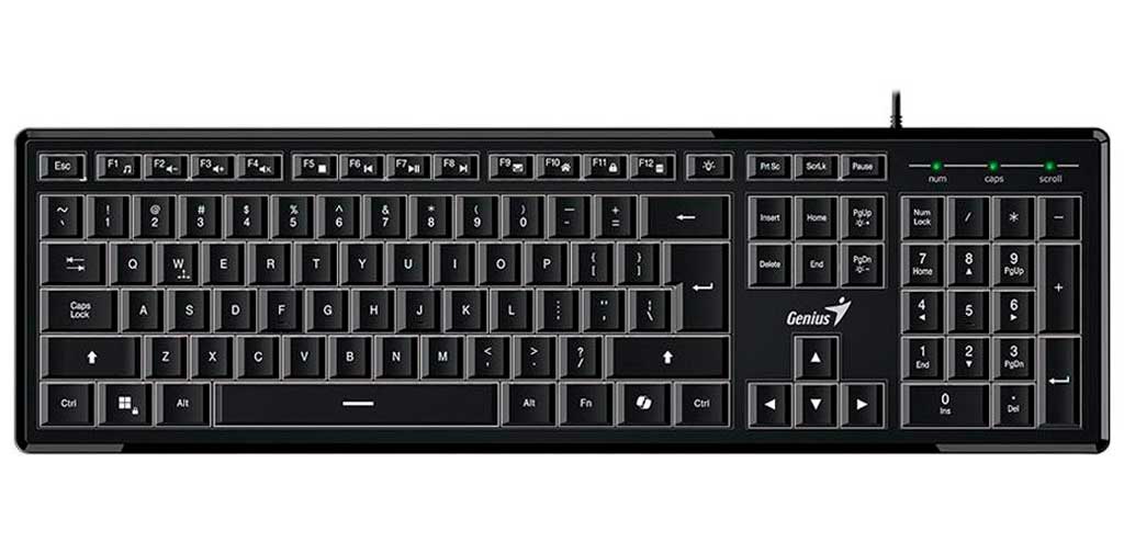 Teclado Genius Slimstar 820, Retroiluminado, AI Copilot,  Usb, Black.