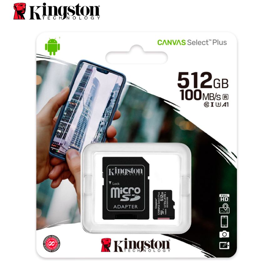 Memoria Micro-SD Kingston Canvas Select Plus, 512GB, Adaptador SD.