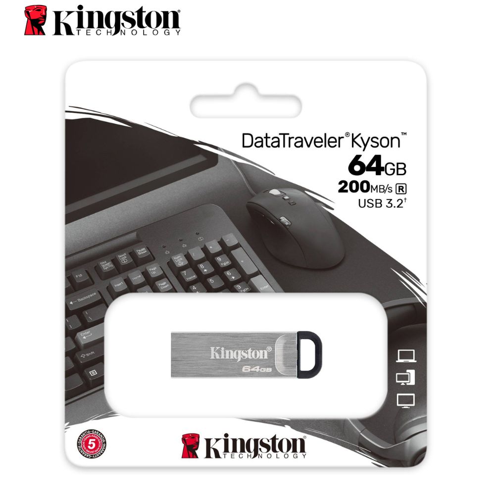 Memoria Flash USB Kingston DataTraveler Kyson, 64GB, USB 3.2 Gen 1, Plata