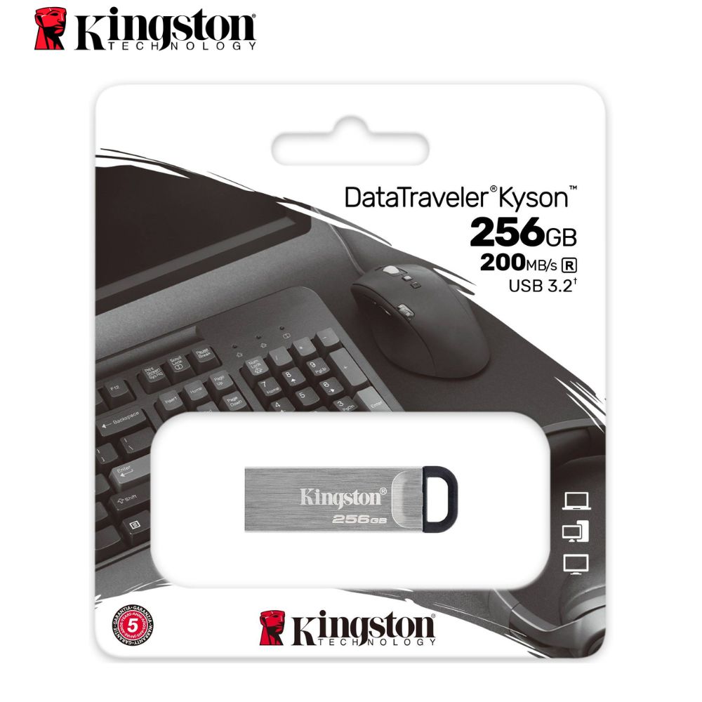 Memoria Flash USB Kingston DataTraveler Kyson, 256GB, USB 3.2 Gen 1, Plata