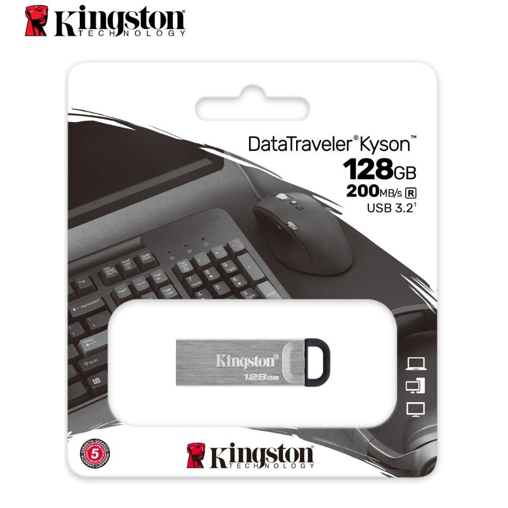 Memoria Flash USB Kingston DataTraveler Kyson, 128GB, USB 3.2 Gen 1, Plata