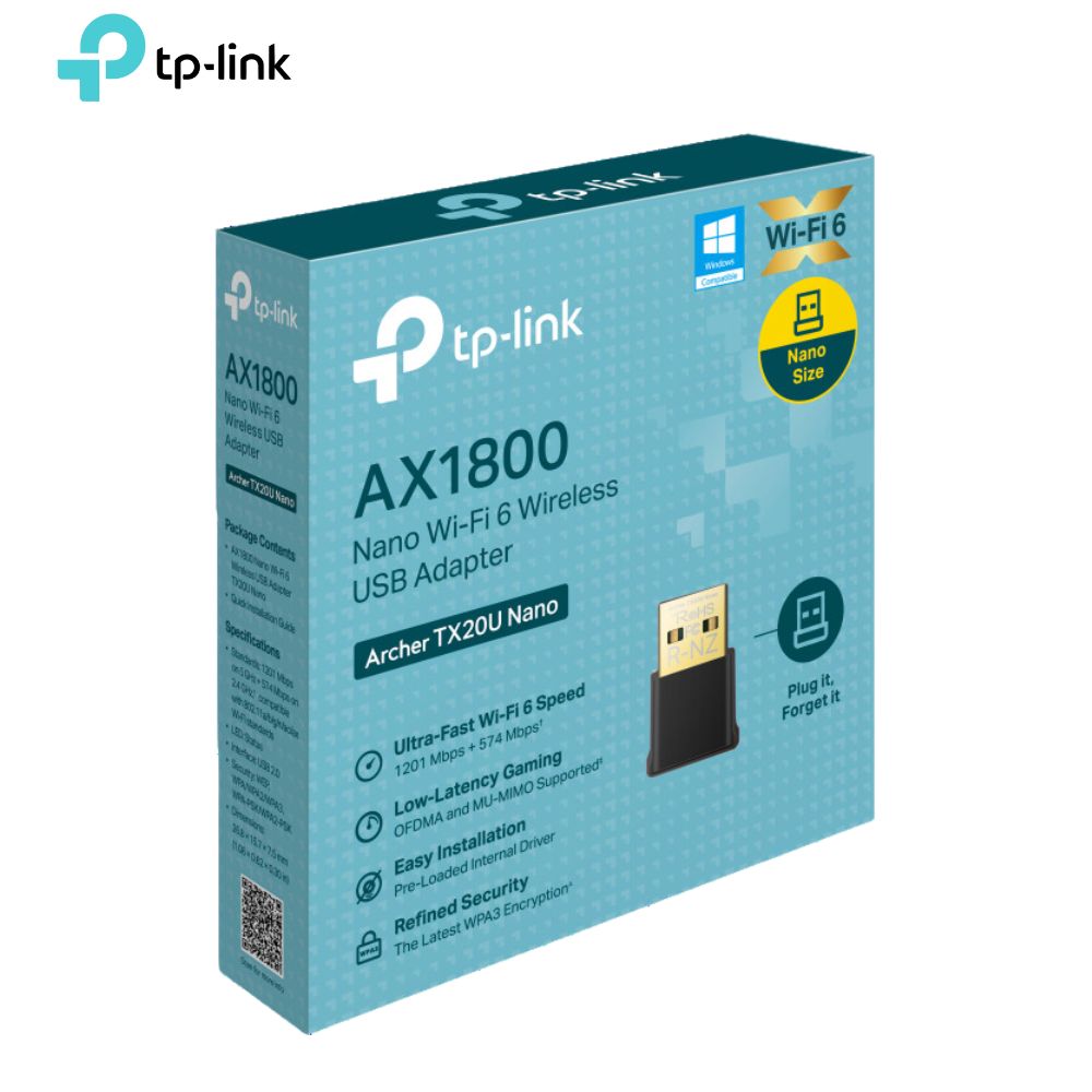 Adaptador Inalámbrico Wi-Fi 6, USB Tp-Link Archer TX20U Nano, AX1800, Dual Band.