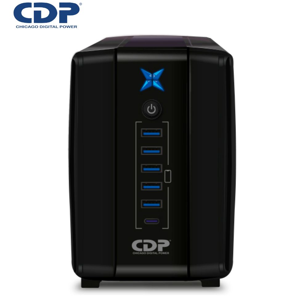 UPS CDP R-UPR758I, 750VA/375w, 8 tomas, 5 Port USB, 1 Tipo C, Autonomía 30min.