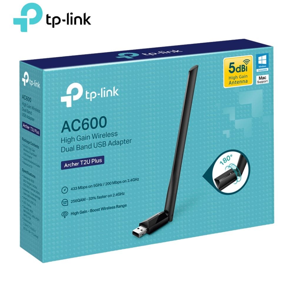 Adaptador Inalámbrico USB Tp-Link Archer T2U Plus, Dual Band, AC600.