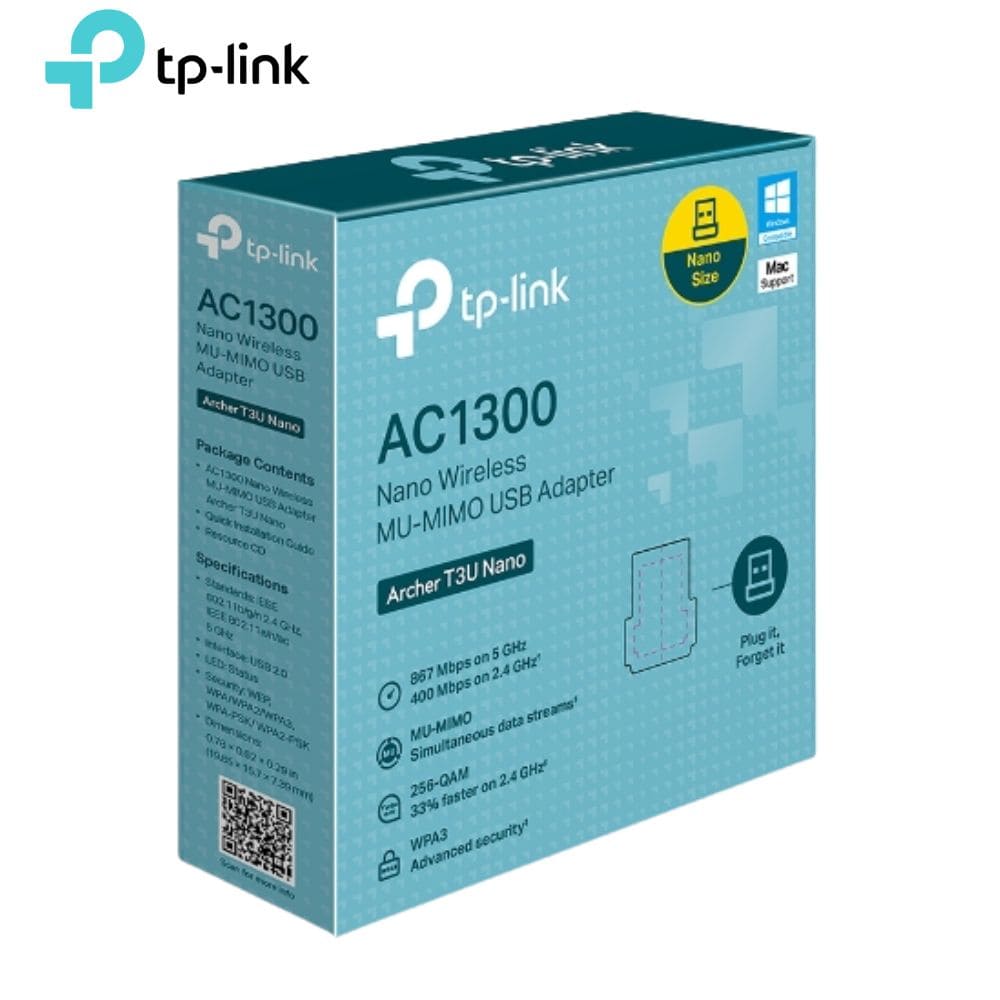 Adaptador Inalámbrico USB TP-LINK Archer T3U Nano, Dual Band, AC1300, MU-Mimo.