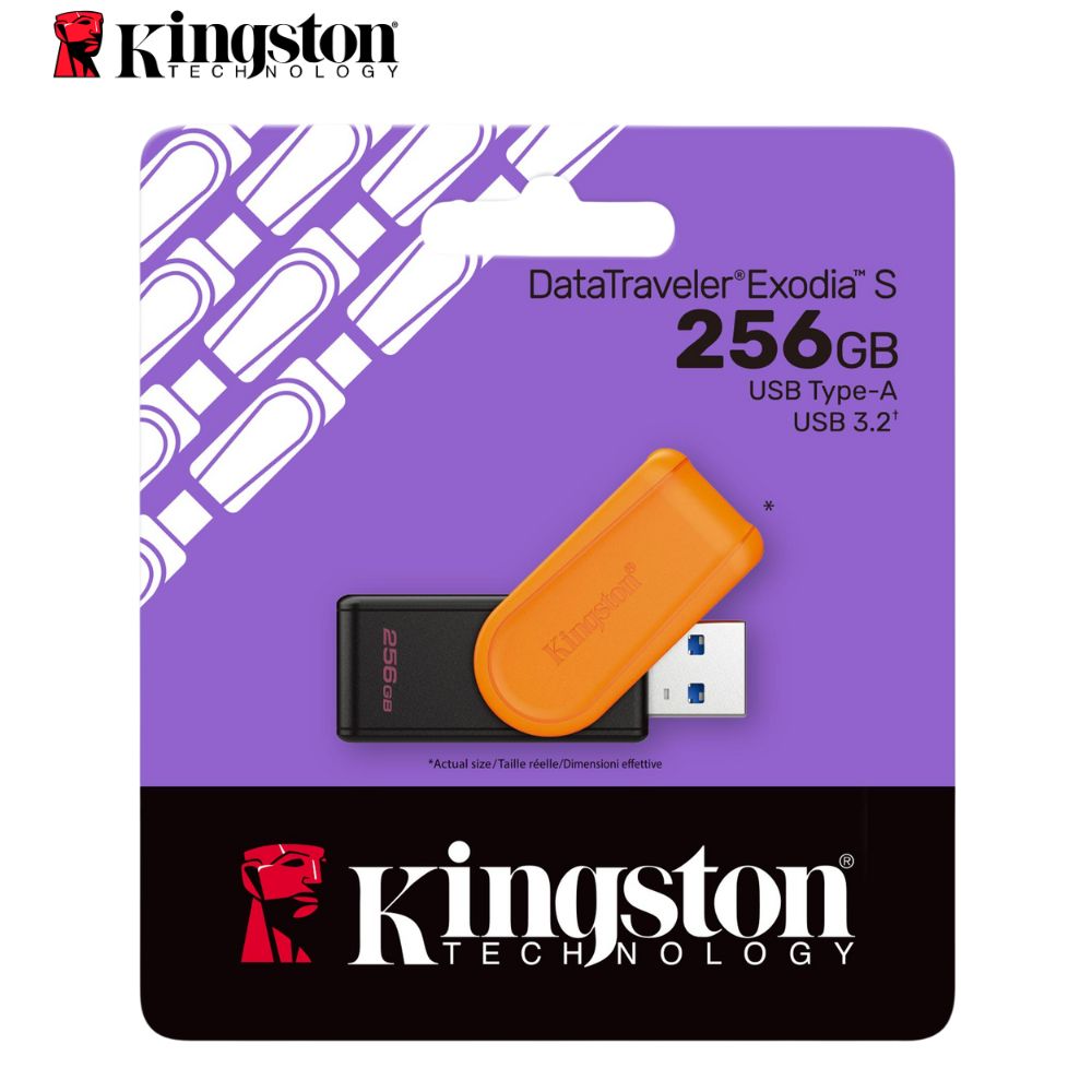 Memoria Flash USB Kingston DataTraveler Exodia S, 256GB, interfaz: USB 3.2 Gen 1, Naranja