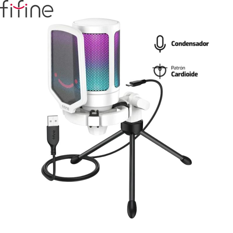 Micrófono Fifine A6V, Unidireccional, White, USB.