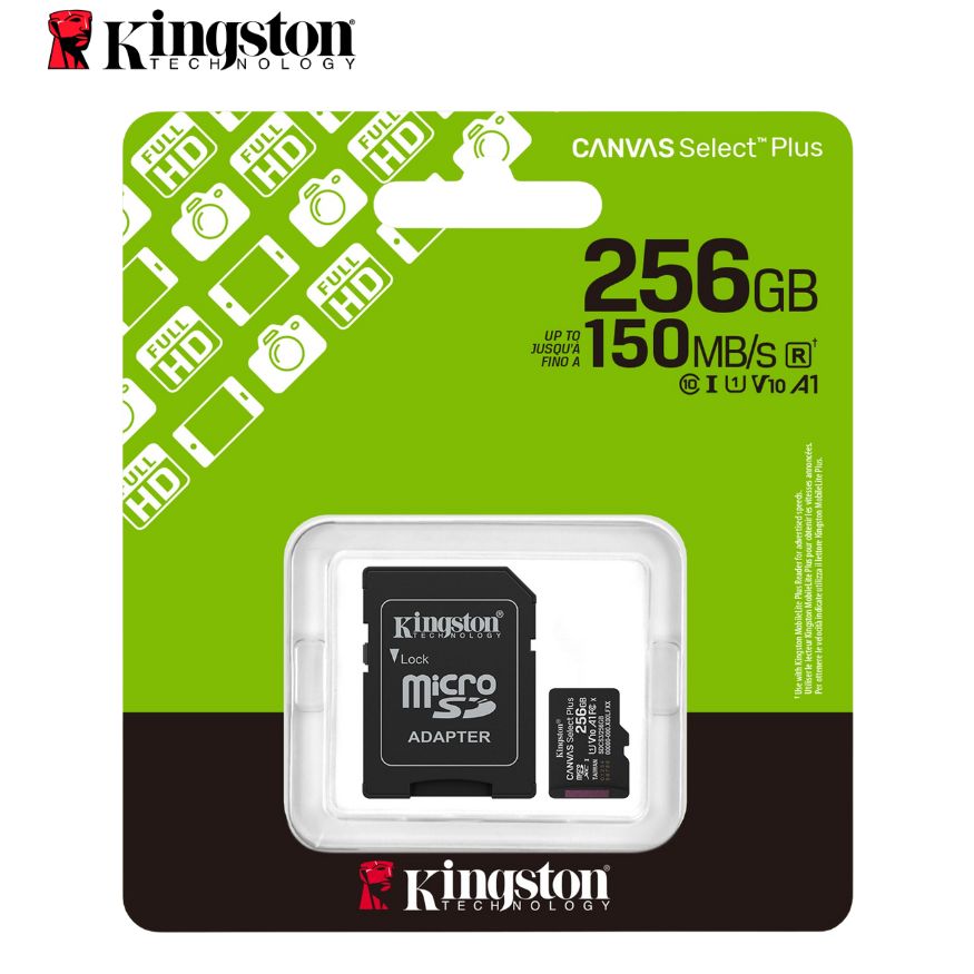 Memoria Flash Micro-SD Kingston Canvas Select Plus, 256GB, con Adaptador SD, 150Mb/s, UHS-I Clase 10.