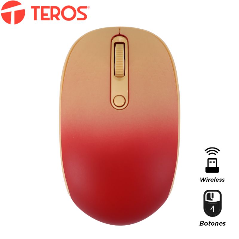 Mouse óptico inalámbrico Teros TE-1223S, 800-1200-1600 DPI, receptor USB, 4 botones.