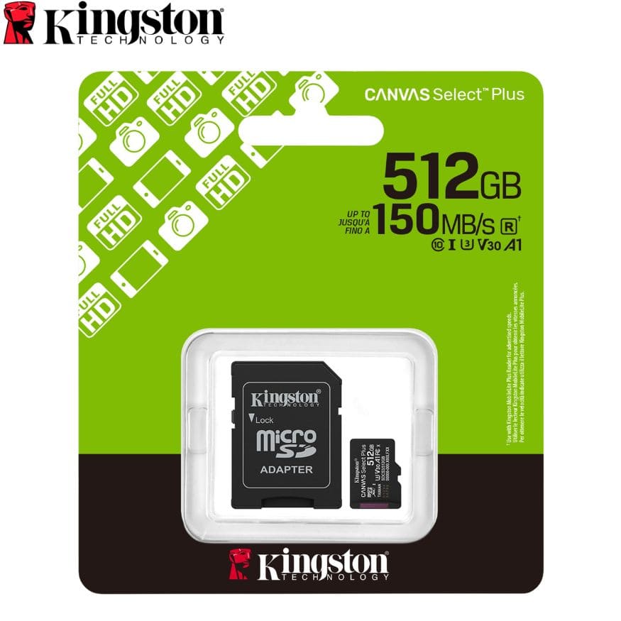 Tarjeta de Memoria Kingston 512GB MicroSD Canvas Select Plus -150MB/seg - UHS-I Clase 10