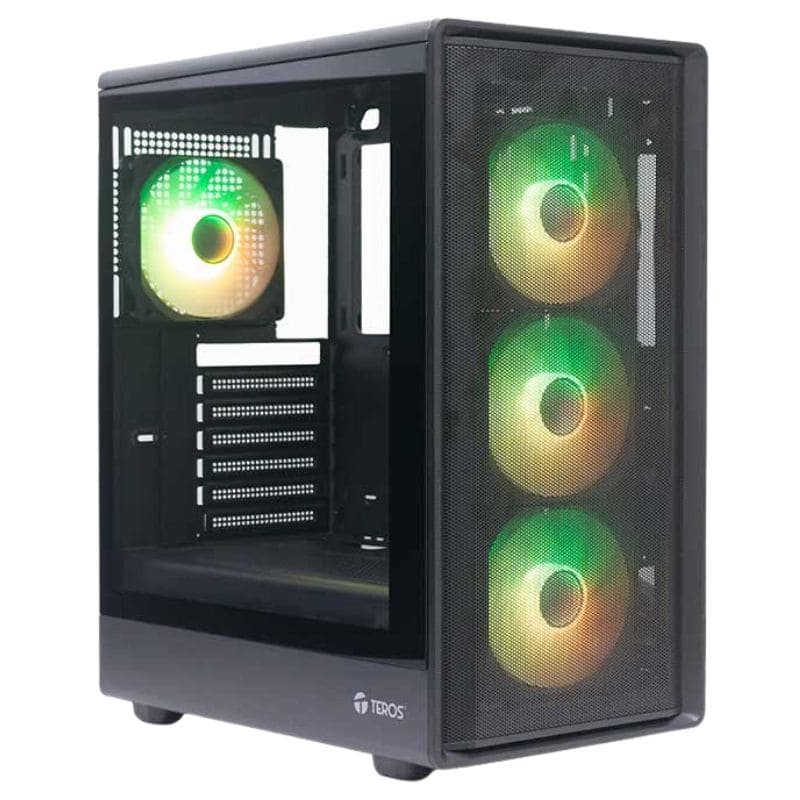 Case Teros TE-1323G, 4 Fan RGB, Vidrio Templado, S/Fuente, USB Tipo C, Negro.