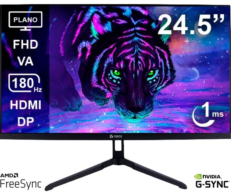 Monitor Plano Gaming Teros TE-2475G 24.5" FHD VA, 180Hz 1ms, HDMI, DP, Audio Out, Negro.