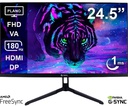 Monitor Plano Gaming Teros TE-2475G 24.5" FHD VA, 180Hz 1ms, HDMI, DP, Audio Out, Negro.