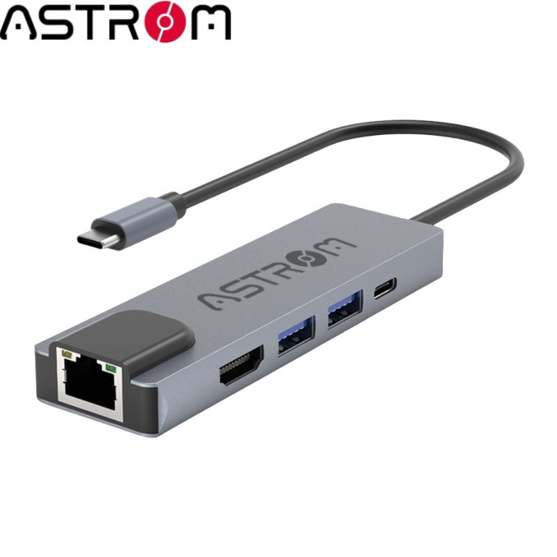 Hub USB-C 5 en 1 Astrom MH 2355, 2Ports USB 3.0, 1Port Type-c, 1Port HDMI, 1Port RJ45.