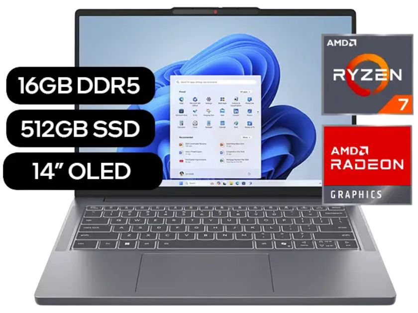 Laptop Lenovo IdeaPad Slim 3 14ARP10 Ryzen 7 7735HS 3.2/4.75Ghz, | 14" WUXGA OLED | RAM 16GB DDR5 - 512GB SSD | AMD Radeon Graphics | Español | FreeDos.