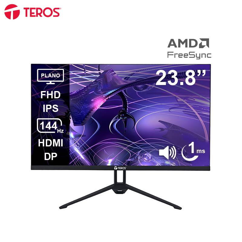 Monitor plano TEROS TE-2417S, 23.8" FHD IPS, 144Hz, 1ms, HDMI, DP, Audio out, Parlantes