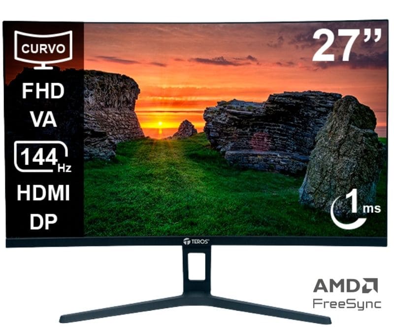 Monitor Curvo Teros TE-2734S, 27" FHD VA, 144HZ, 1MS, HDMI, DP, Audio out.