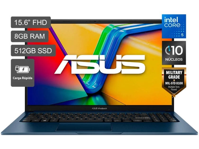 Laptop Asus Vivobook 15, X1504VA-BQ4454W, Intel Core 5-120U 1.4/5.0GHz, | FHD – IPS | RAM 8Gb DDR5 | 512GB SSD | Intel Graphics  | Español | Win11 H.